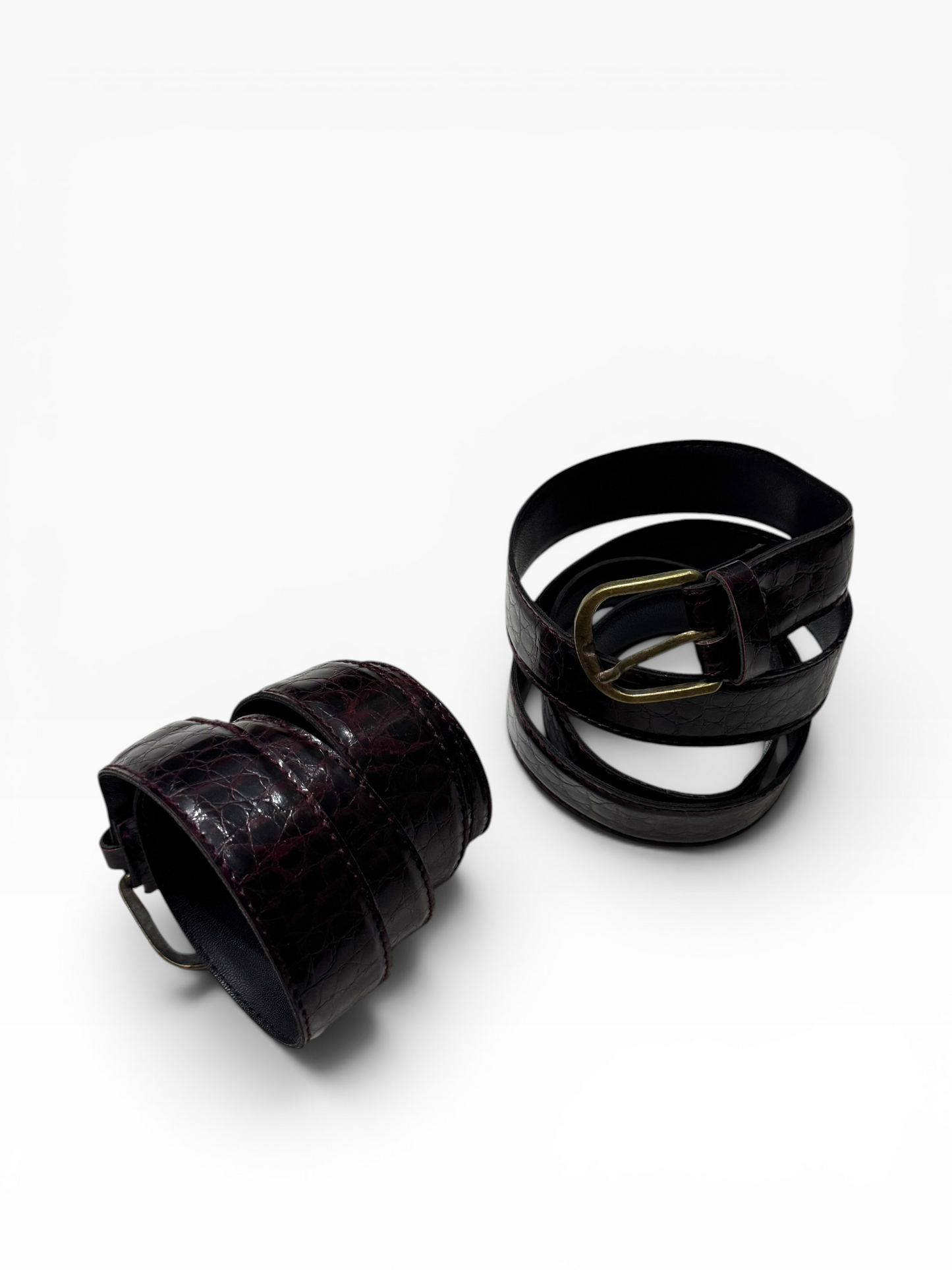Wine Red Snake Print Pants Belt